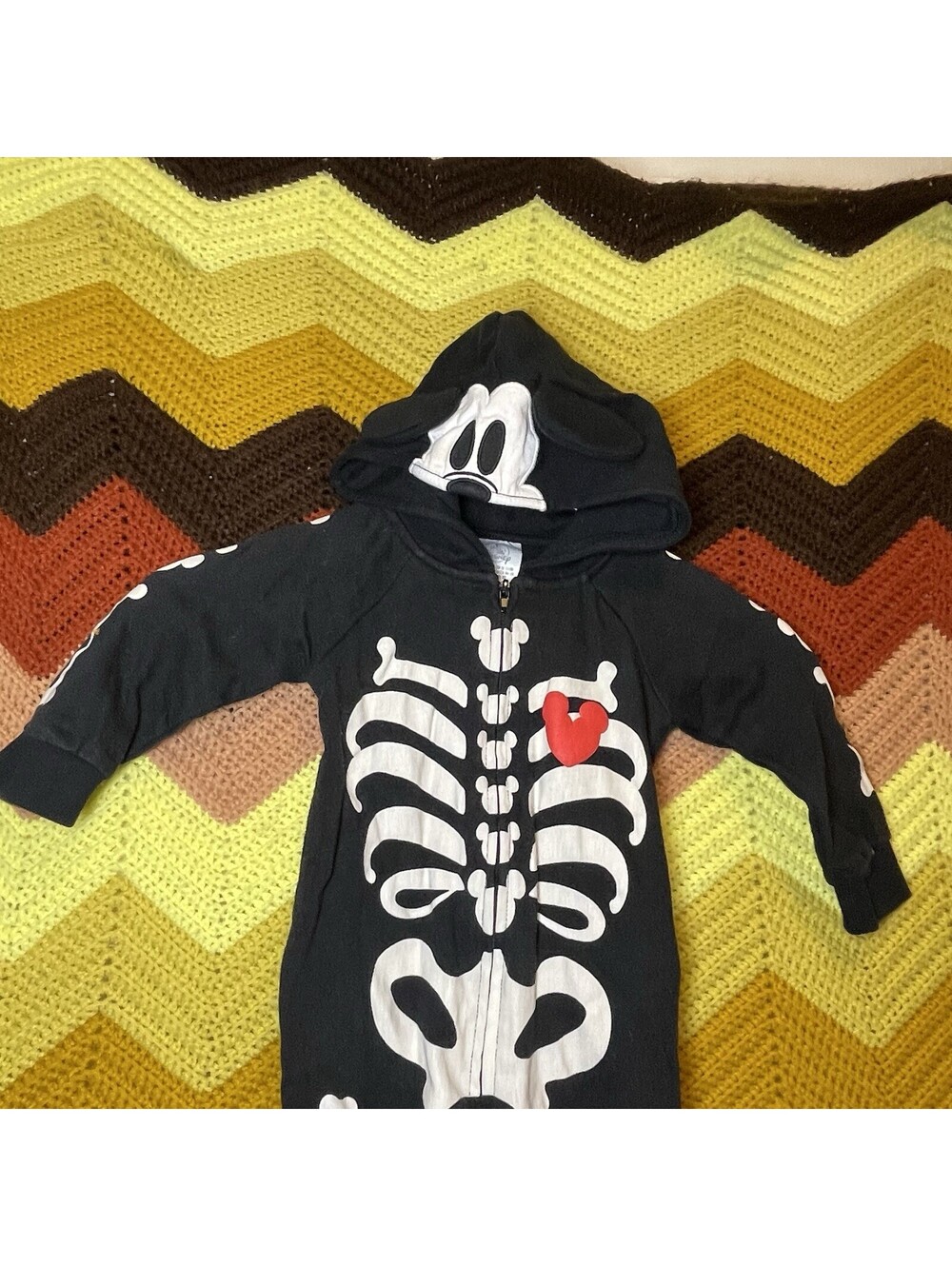 Mickey Skeleton Glow In The Dark Costume ~ Size 12 -18 Months Disney Store NWOT